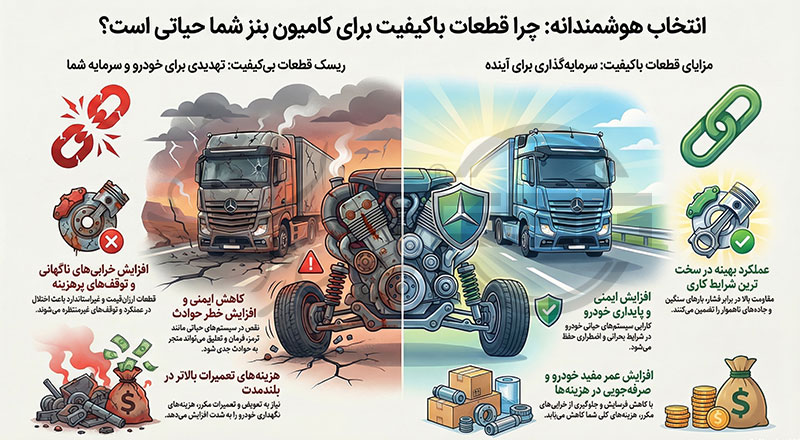 اینفوگرافیک مزایای خرید قطعات با کیفیت برای بنز 
