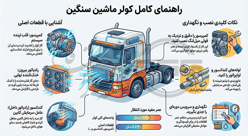 اینفوگرافیک راهنمای جامع خرید لوازم کولر ماشین سنگین